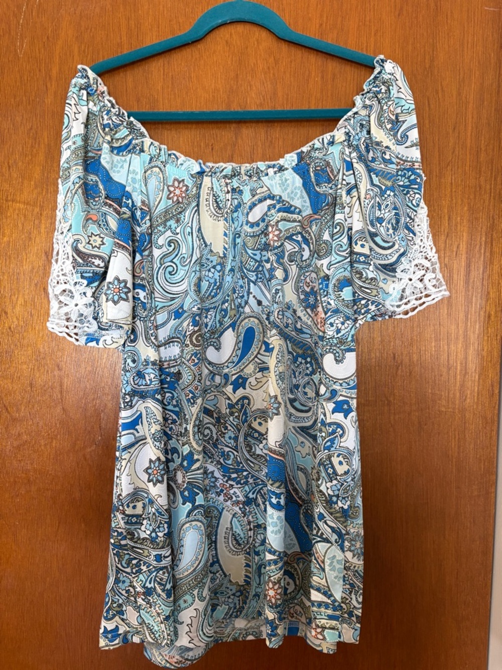 New 2X Stem & Vine Blue Paisley Off the Shoulder Crochet Blouse - Picture 6 of 13